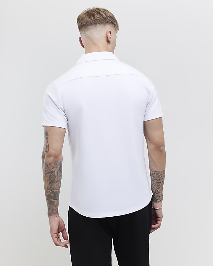 River Island White Muscle Fit Ring Snap Shirt