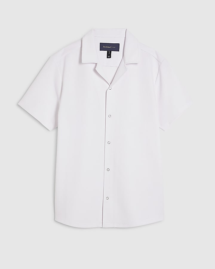 river island White Muscle Fit Ring Snap Shirt
