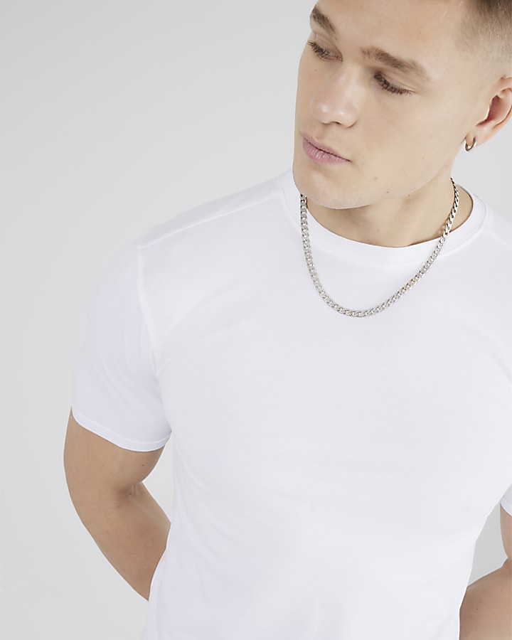 River Island White Muscle Fit Short Sleeve T-Shirt
