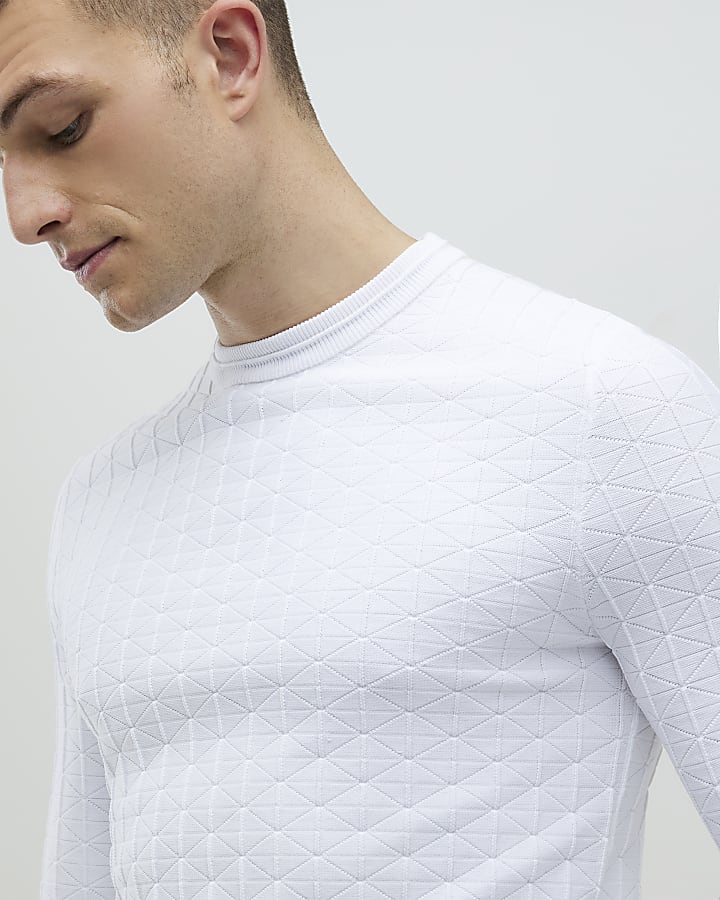 River Island White Muscle Fit Textured Jumper