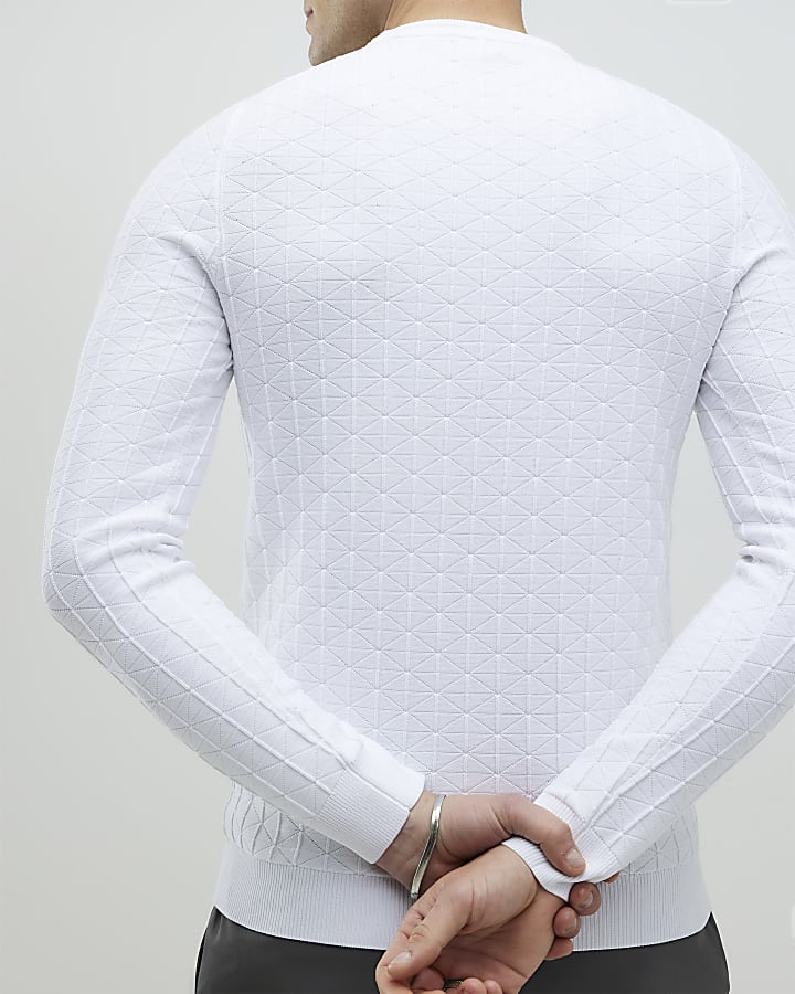 River Island White Muscle Fit Textured Jumper