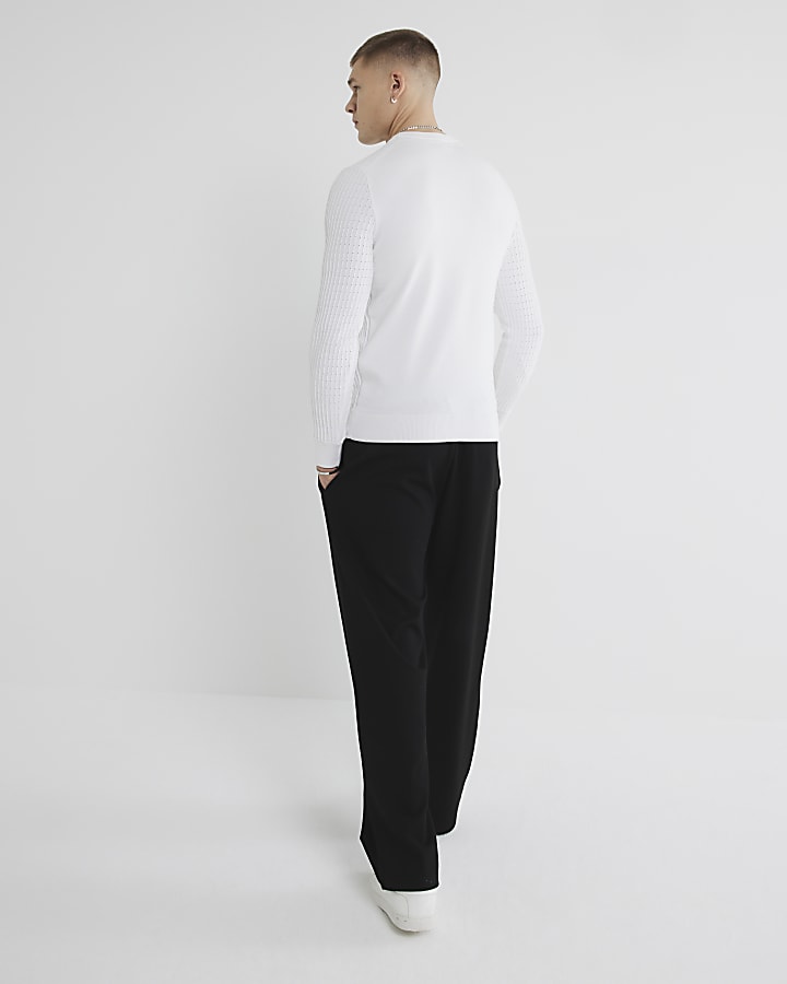 River Island White Muscle Fit Textured Jumper