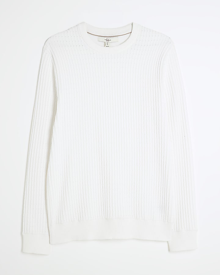 river island White Muscle Fit Textured Jumper