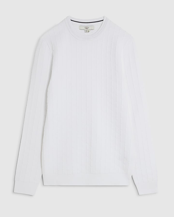 river island White Muscle Fit Textured Jumper