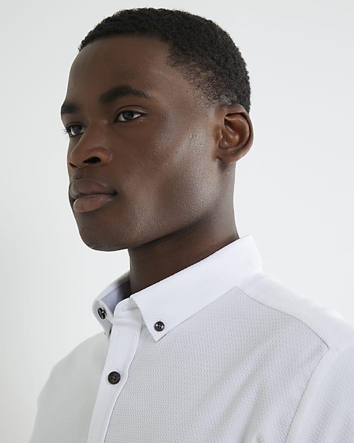 River Island White Muscle Fit Textured Shirt