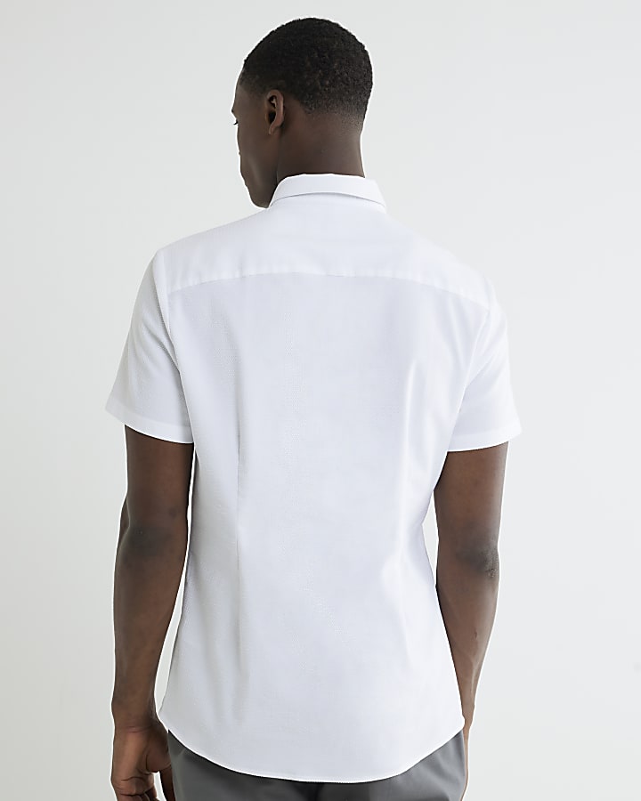 River Island White Muscle Fit Textured Shirt