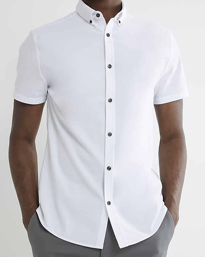 River Island White Muscle Fit Textured Shirt