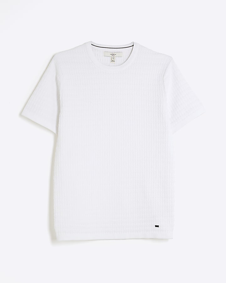 river island White Muscle Fit Textured T-Shirt