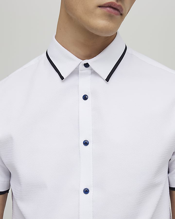 River Island White Muscle Fit Tipped Shirt