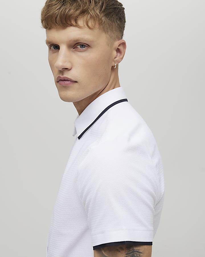 River Island White Muscle Fit Tipped Shirt