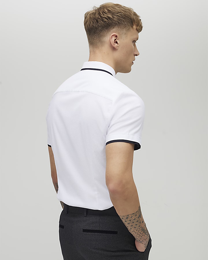 River Island White Muscle Fit Tipped Shirt