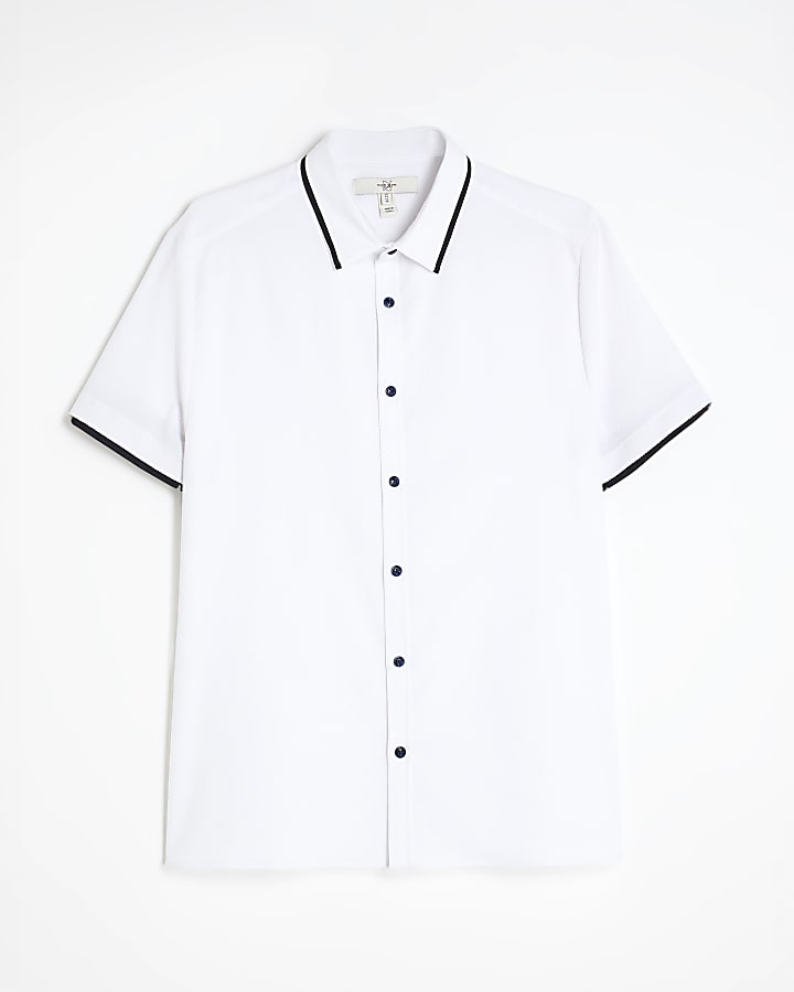 river island White Muscle Fit Tipped Shirt