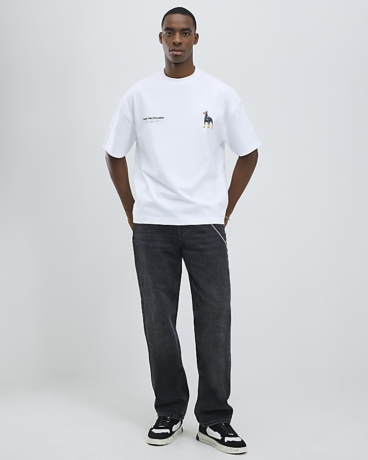 River Island White Oversized Fit Doberman T-Shirt