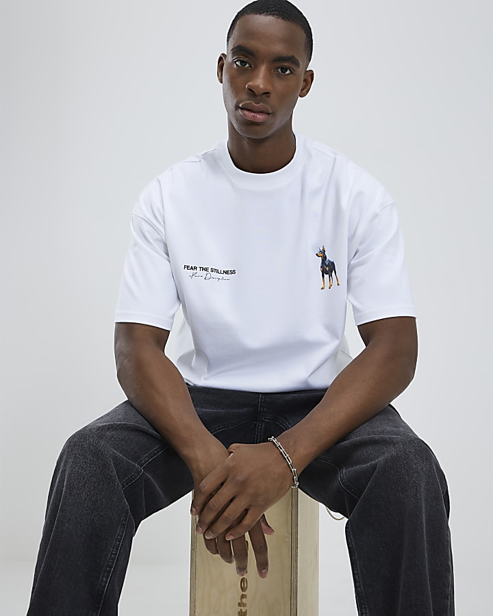 River Island White Oversized Fit Doberman T-Shirt