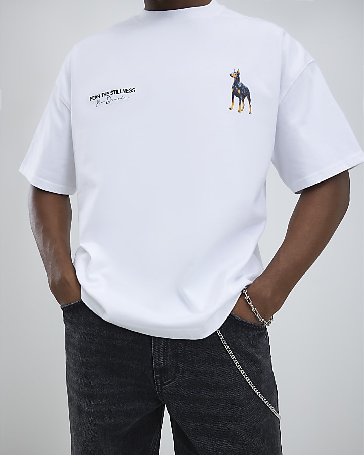 River Island White Oversized Fit Doberman T-Shirt