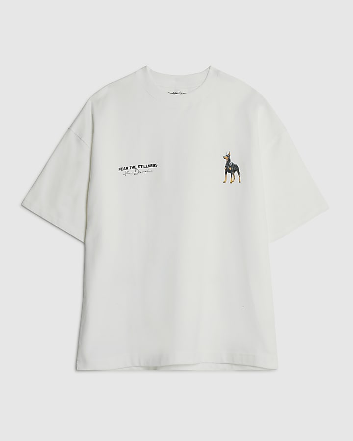 river island White Oversized Fit Doberman T-Shirt