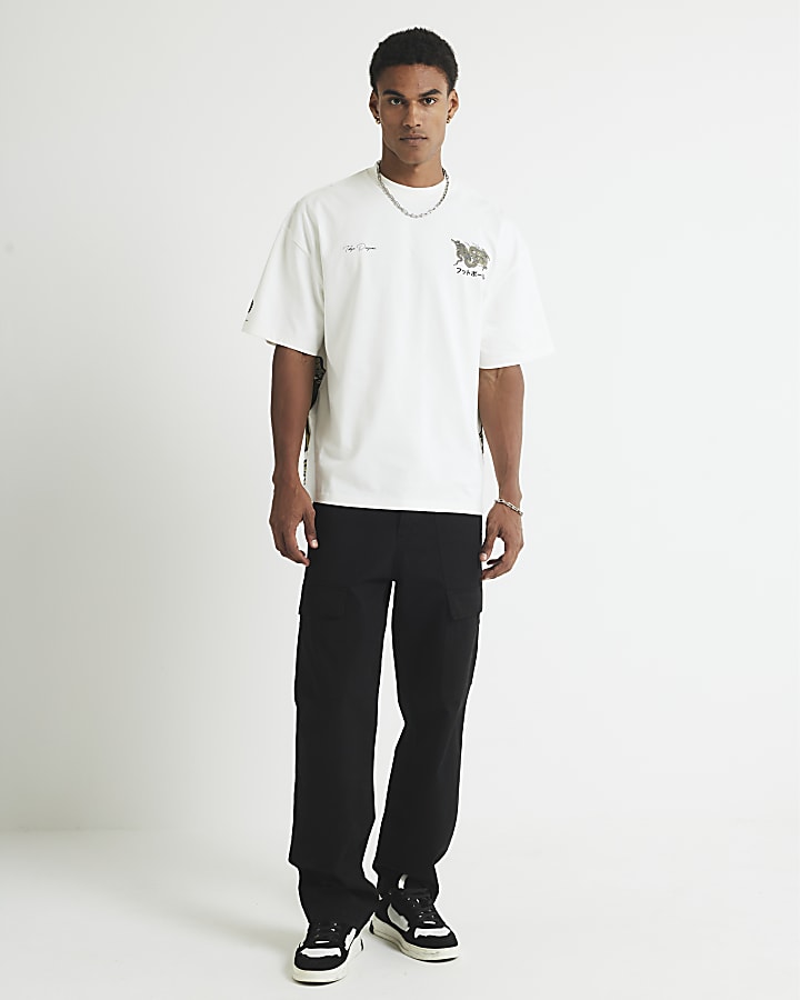 River Island White Oversized Fit Dragon T-Shirt