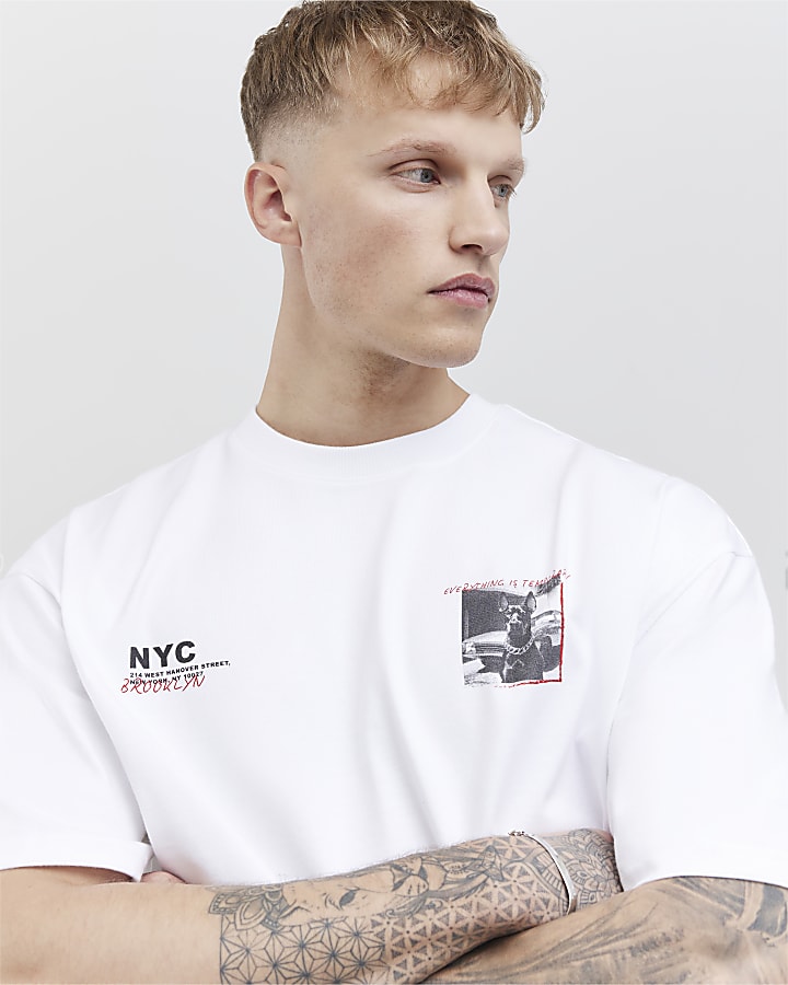 River Island White Oversized Fit Photo Dog T-Shirt