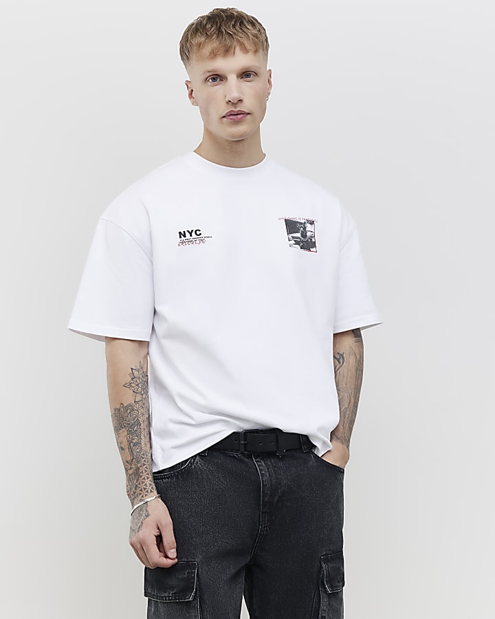 River Island White Oversized Fit Photo Dog T-Shirt