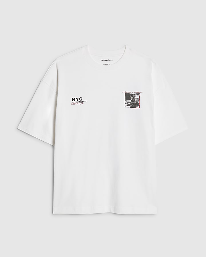 river island White Oversized Fit Photo Dog T-Shirt
