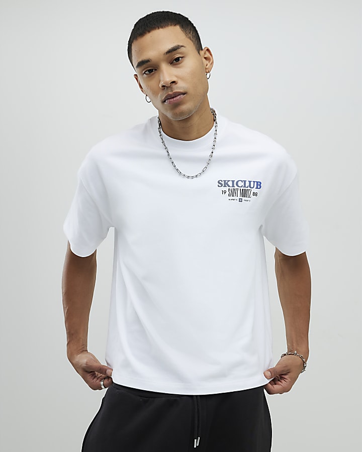River Island White Oversized Fit Ski Club T-Shirt