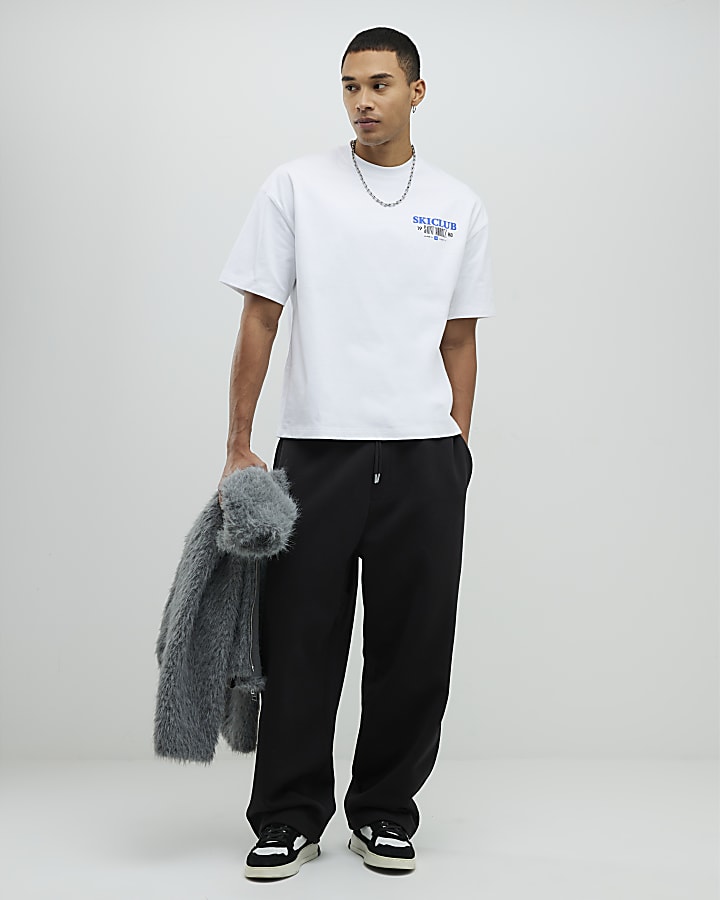 River Island White Oversized Fit Ski Club T-Shirt