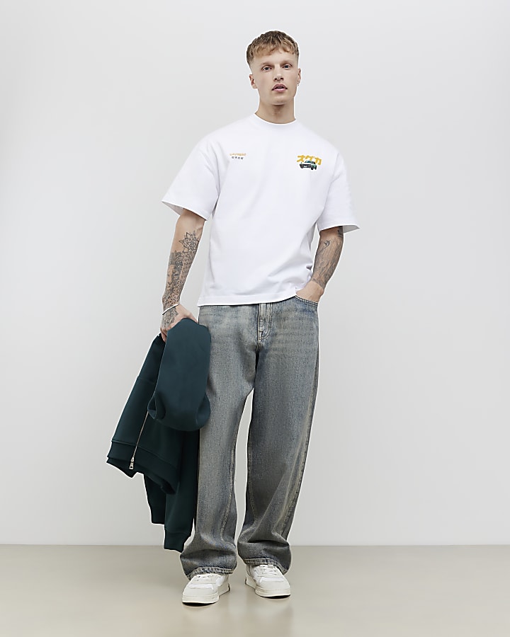 River Island White Oversized Fit Tokyo Car T-Shirt