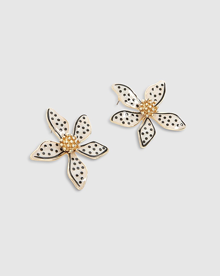River Island White Polka Dot Flower Stud Earrings