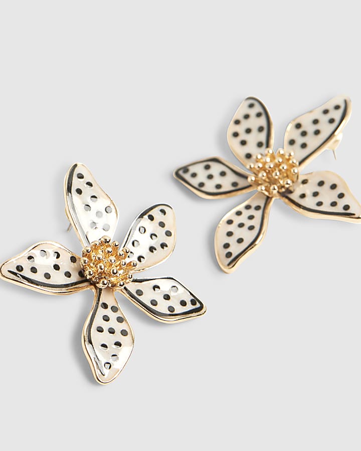 River Island White Polka Dot Flower Stud Earrings