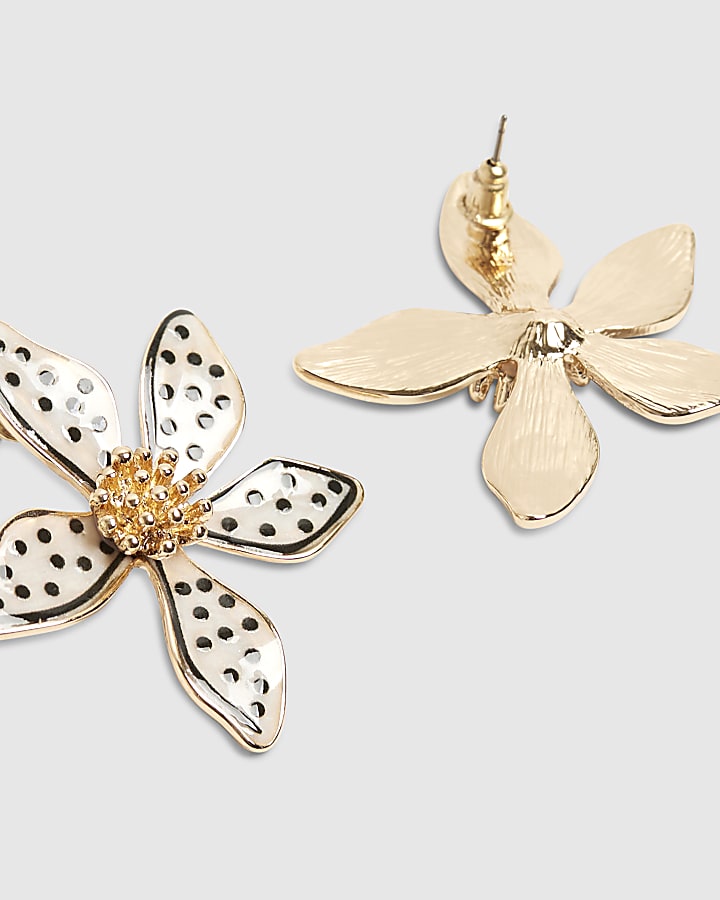 River Island White Polka Dot Flower Stud Earrings