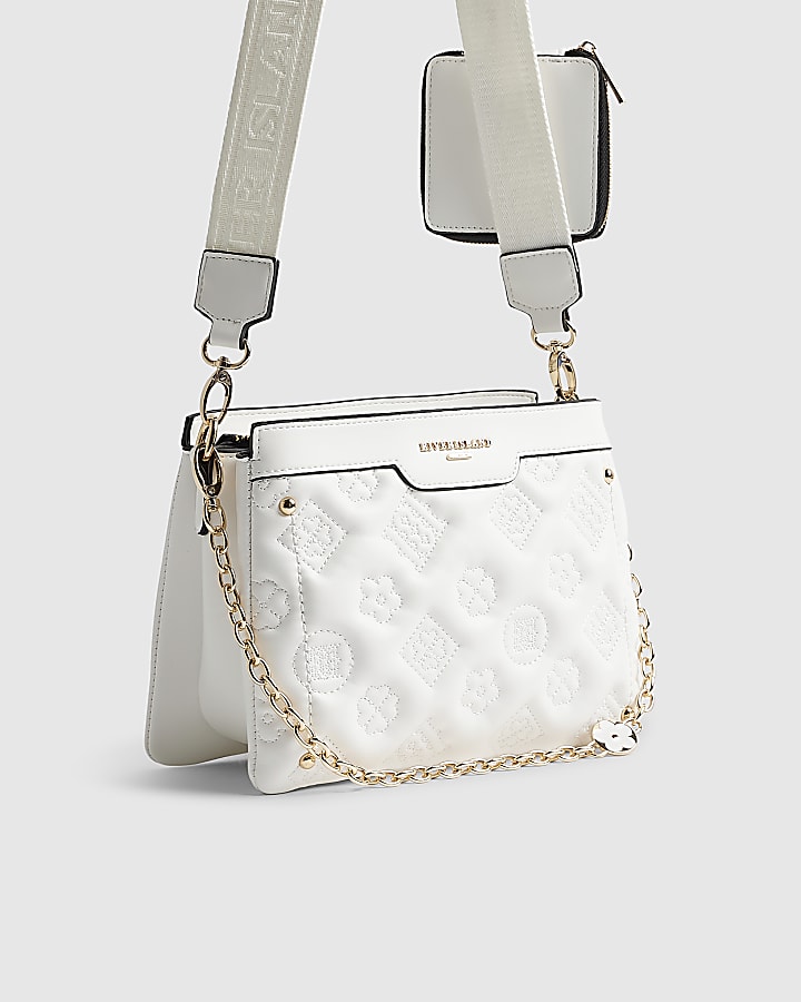 River Island White Quilted Monogram Cross Body Bag