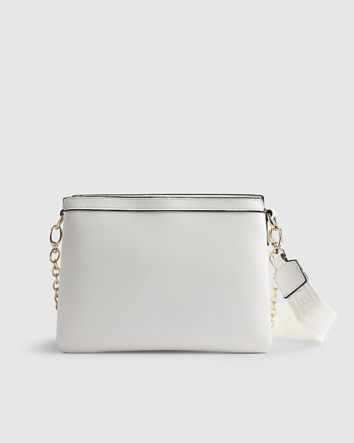 River Island White Quilted Monogram Cross Body Bag