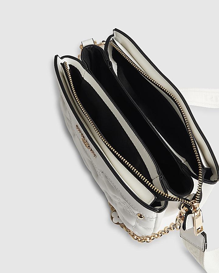 river island White Quilted Monogram Cross Body Bag