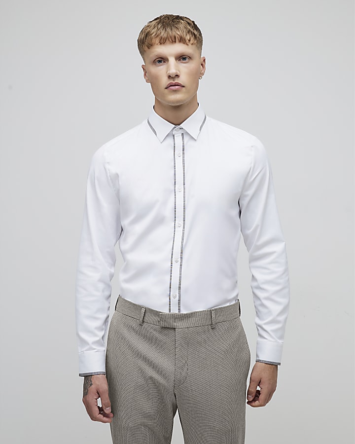 River Island White Regular Fit Check Trim Shirt