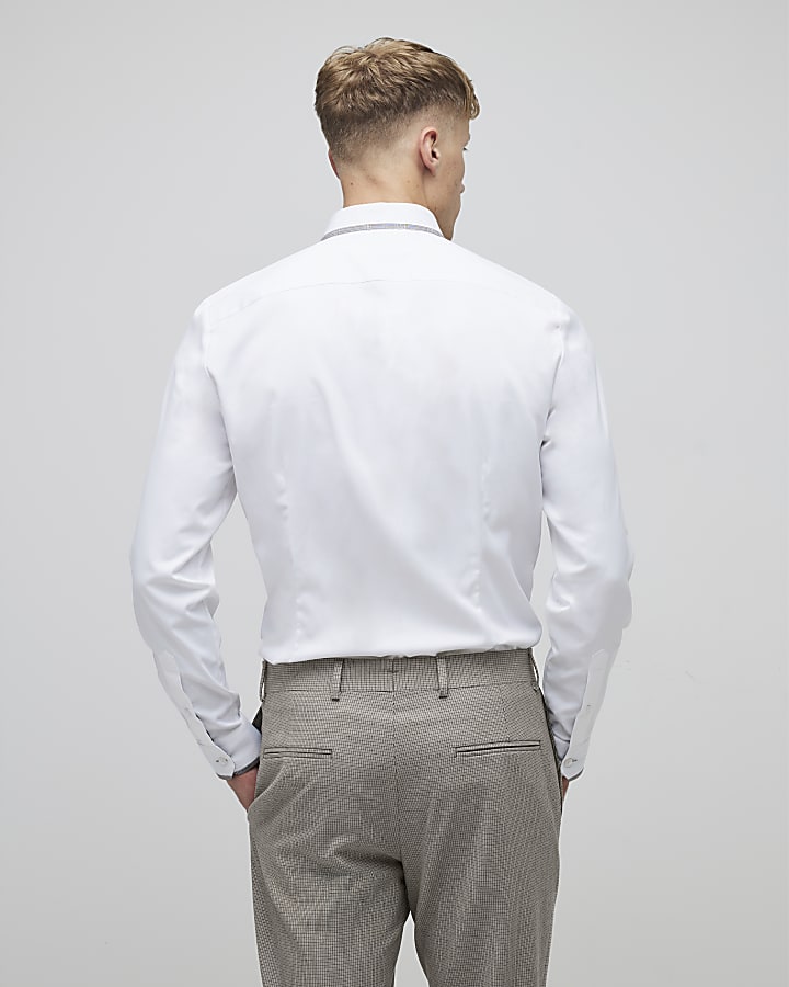 River Island White Regular Fit Check Trim Shirt
