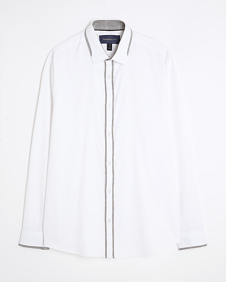 river island White Regular fit Check Trim Shirt