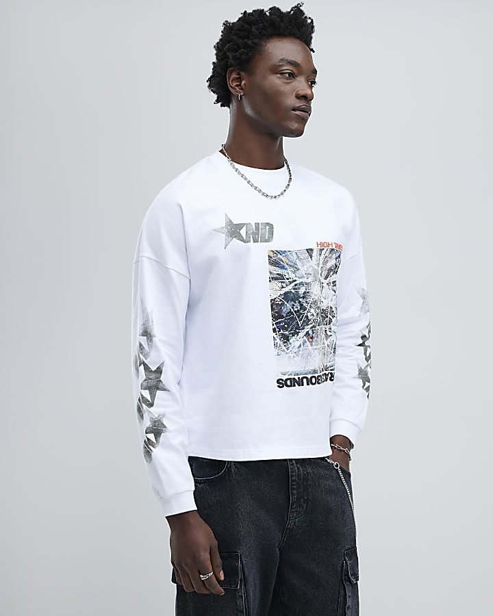 River Island White Regular Fit Star T-Shirt