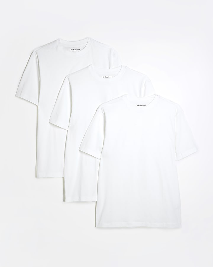 river island White Regular Fit T-Shirts 3 Pack