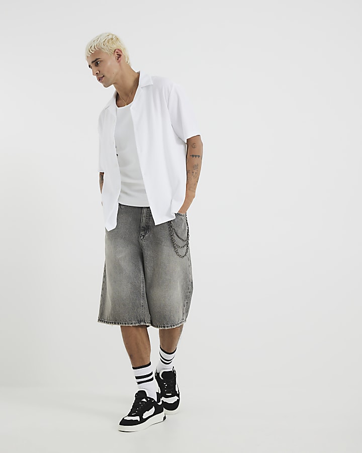 River Island White Regular Fit Textured Shirt