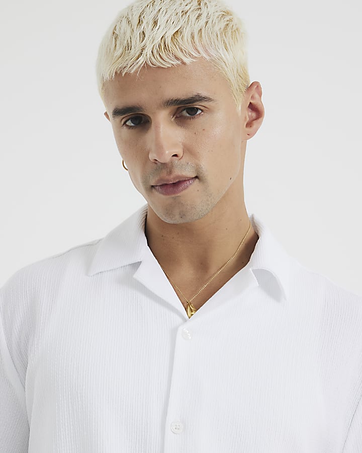 River Island White Regular Fit Textured Shirt