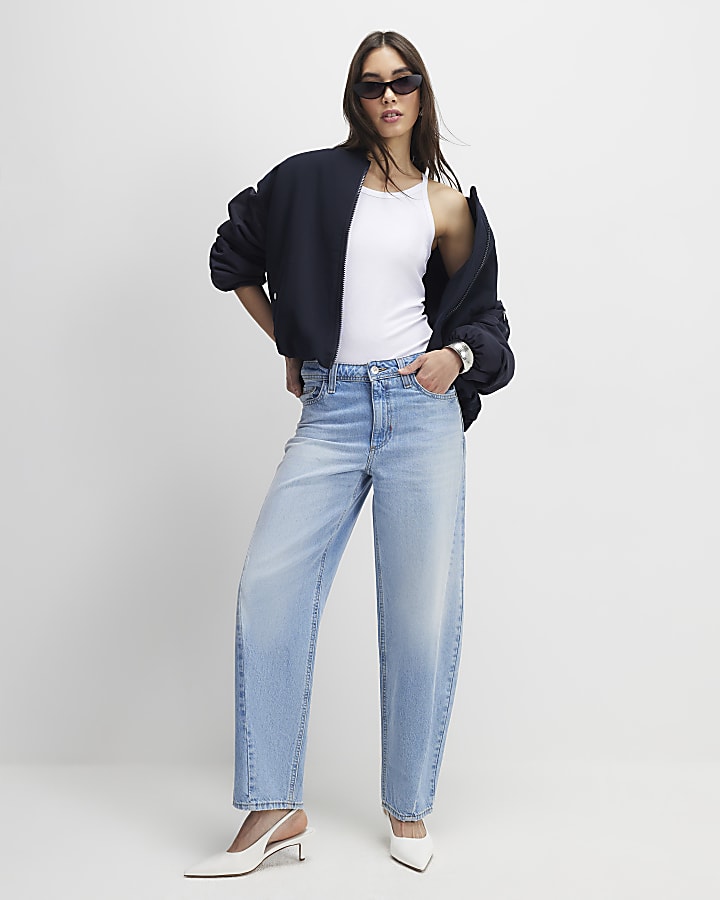 River Island White Ribbed Racer Front Tank Top
