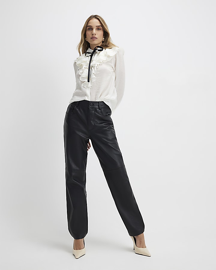River Island White Ruffle Tie Neck Blouse