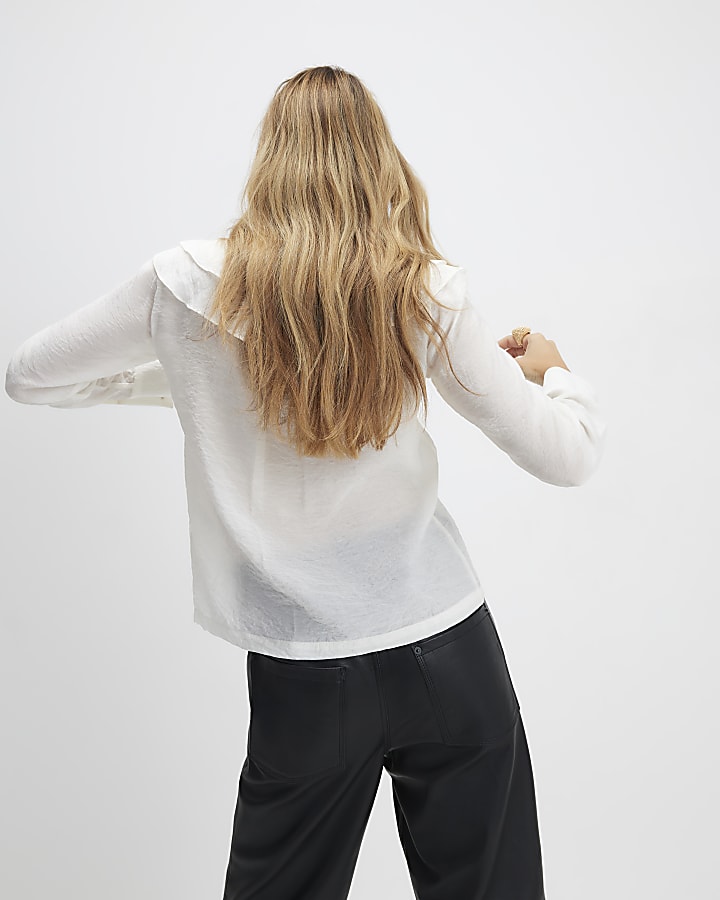 River Island White Ruffle Tie Neck Blouse