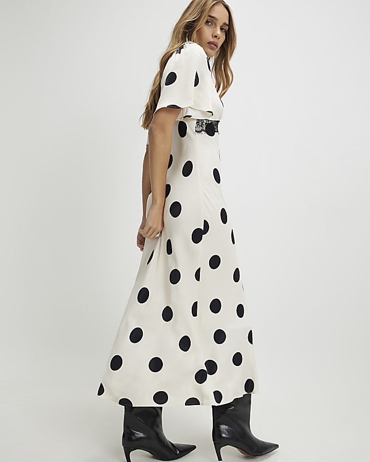 River Island White Satin Polka Dot Midi Slip Dress