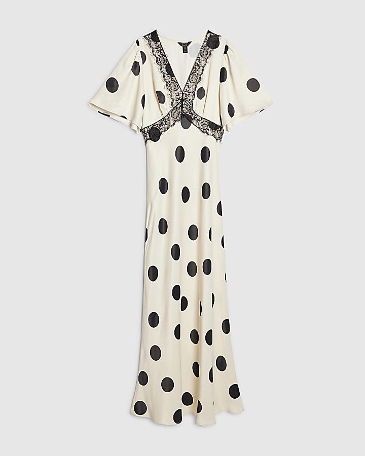 river island White Satin Polka Dot Midi Slip Dress