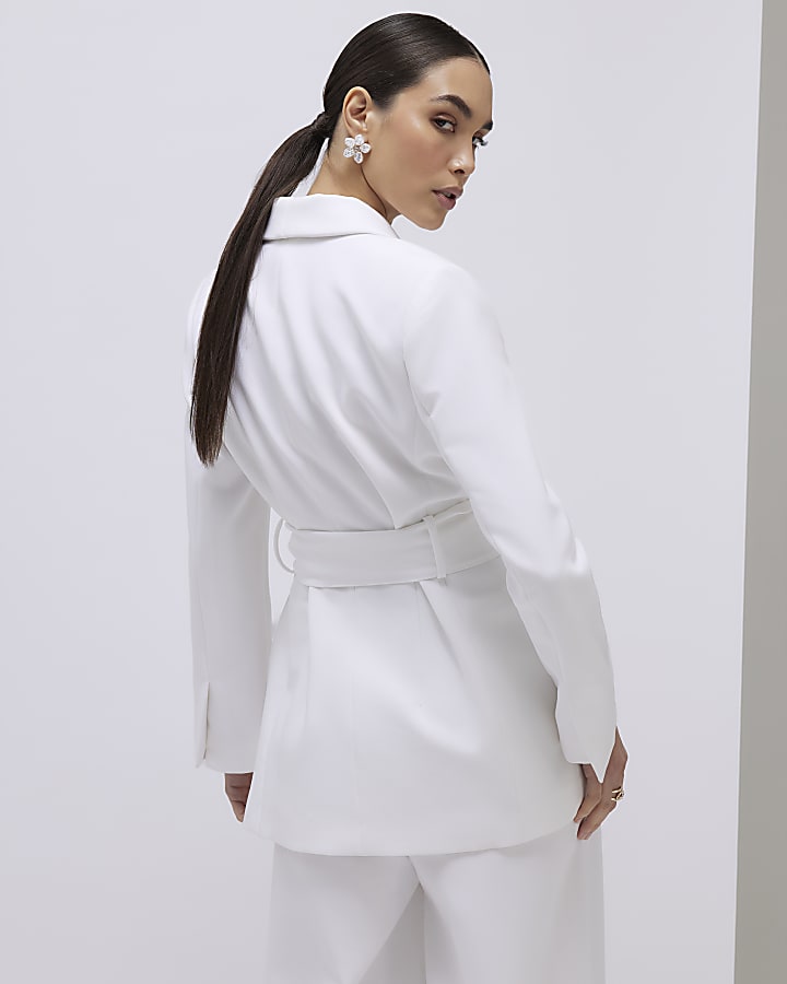 River Island White Shawl Collar Tie Waist Blazer