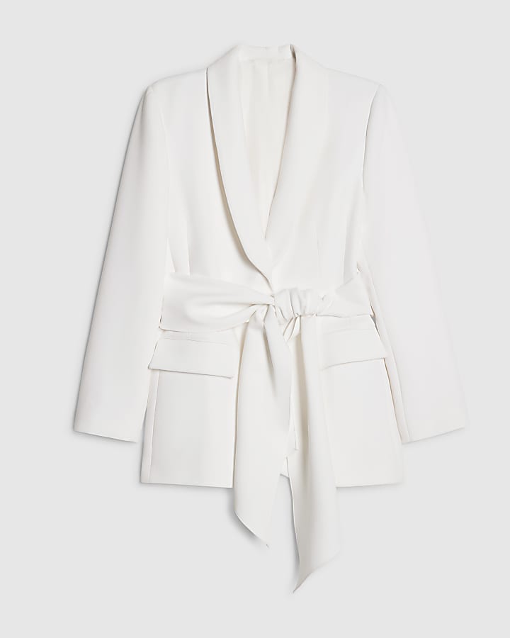 river island White Shawl Collar Tie Waist Blazer