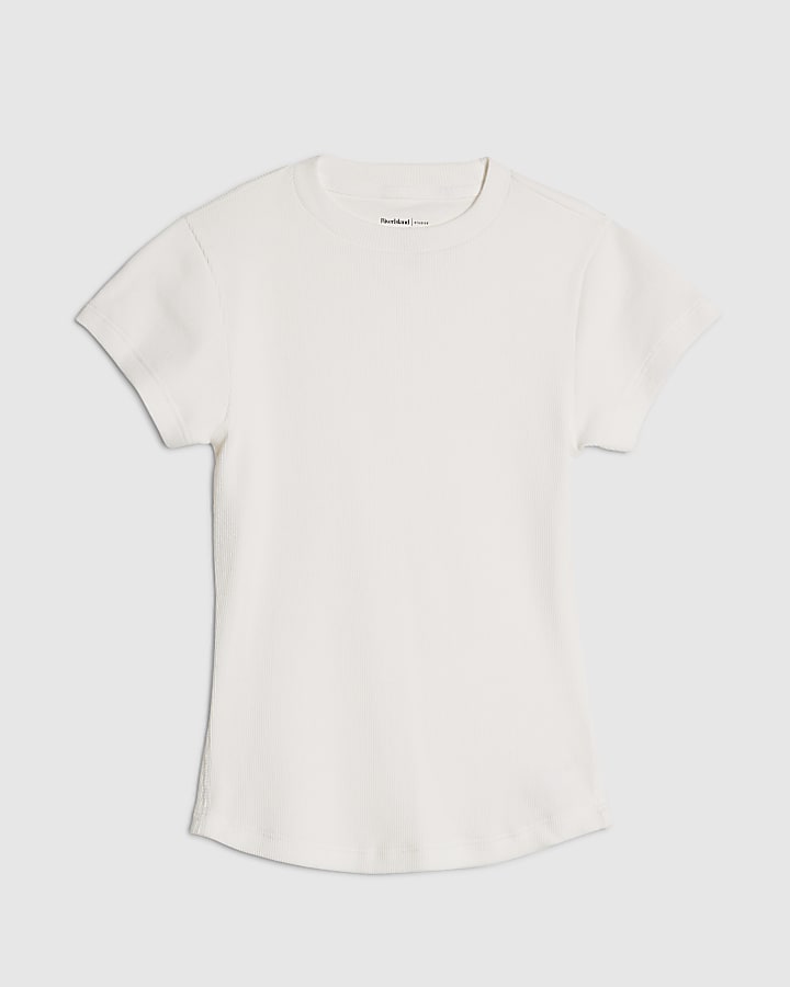 river island White Short Sleeve Fitted Rib T-shirt