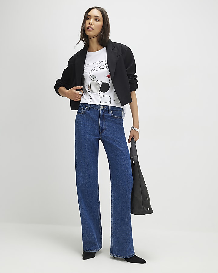 River Island White Sketchy Face Red Lips T-Shirt
