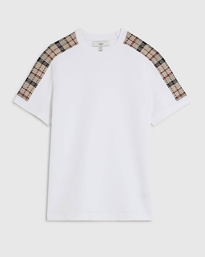 river island White Slim Fit Check Knit T-Shirt